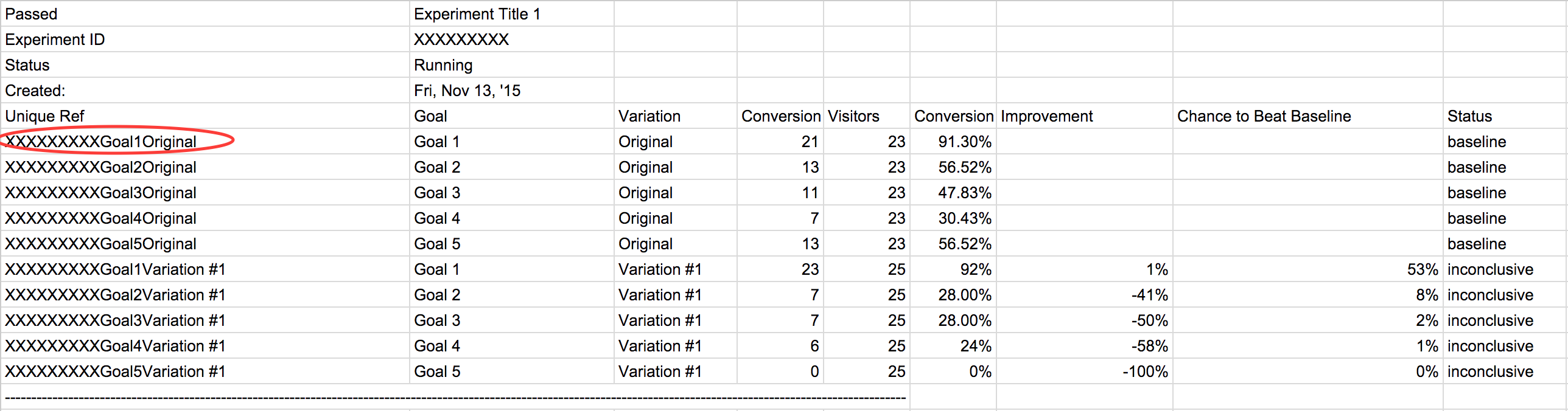 Example of Data printed with unique reference for vlookup